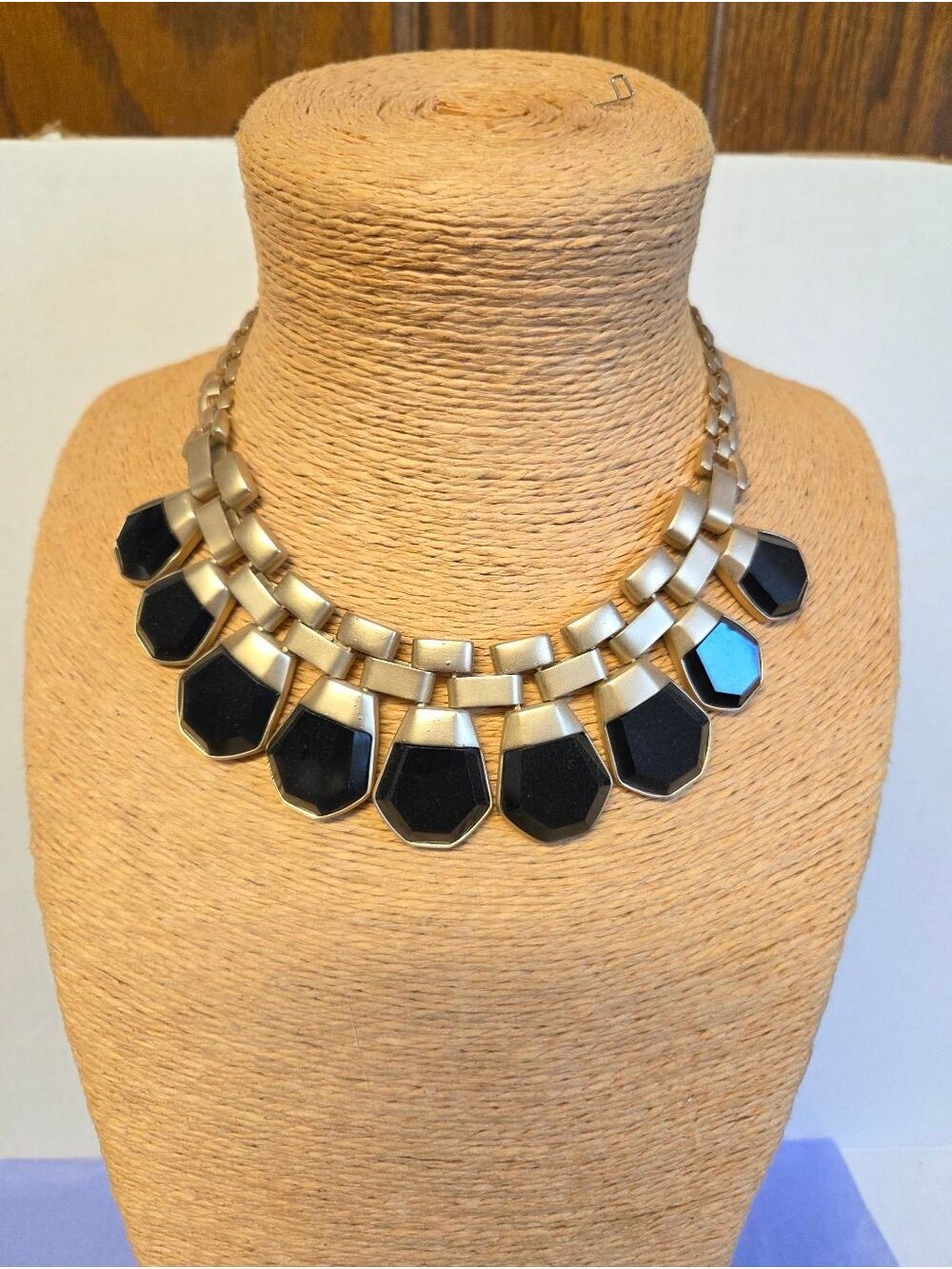 Vintage-inspired Brushed Gold-tone Geometric Bib Statement Necklace